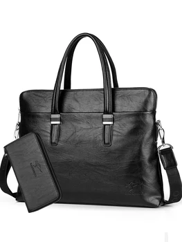 

2019 Fashion new men's bag leather briefcase male business top layer leather handbag