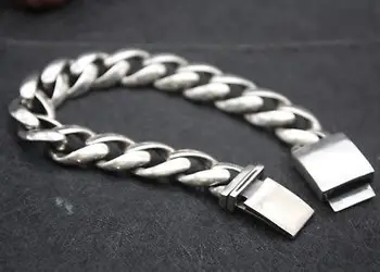 

New Pure 925 Sterling Silver Bracelet 14mm Curb Link Men's Bracelet 23.5cm