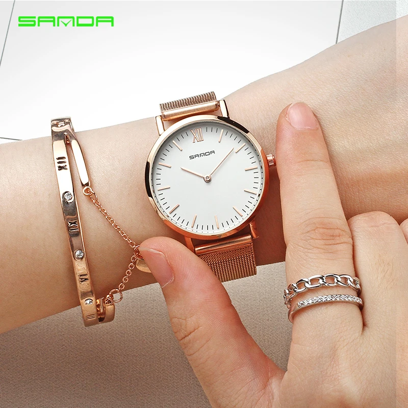 

SANDA Women Watches Top Brand Luxury Fashion Watch Steel Mesh Strap Ladies Watch Women Business Gold relogio feminino