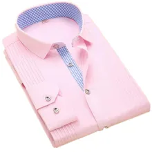 Весеннее платье рубашки Формальные Non Iron Свадьба сплошной длинный рукав Бизнес Мужские Slim-fit топы Размер 38-44 многоцветные дополнительно