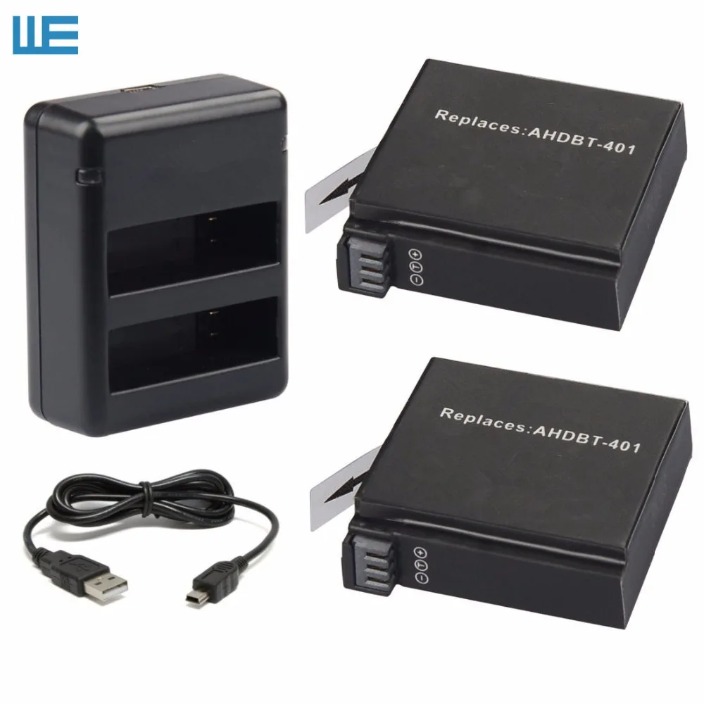 2pcs AHDBT 401 AHDBT401 AHDBT 401 Gopro Hero 4 Battery Pack + Dual USB