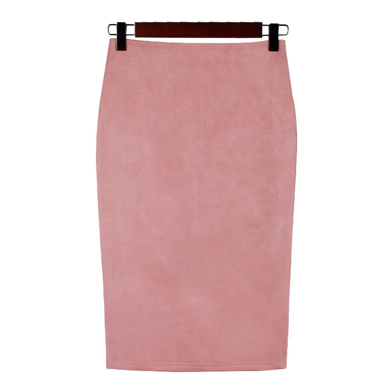 Danjeaner New Women Skirts Summer Plus Size Knee-Length Pencil Skirt Female Vintage Suede Split Skirts Jupe Femme Faldas Mujer