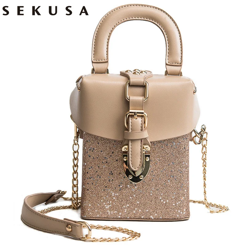 

SEKUSA Sequined women's handbag 2018 small square clutch bag Korean fashion shoulder evening bags bag buckle Messenger bag