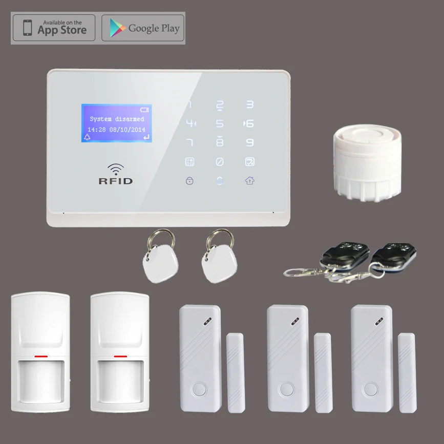 

M2FX Home Security GSM Alarm System with RFID Tags, Touch Keypad LCD Display Voice Promt,IOS Android APP Control Alarm Kit