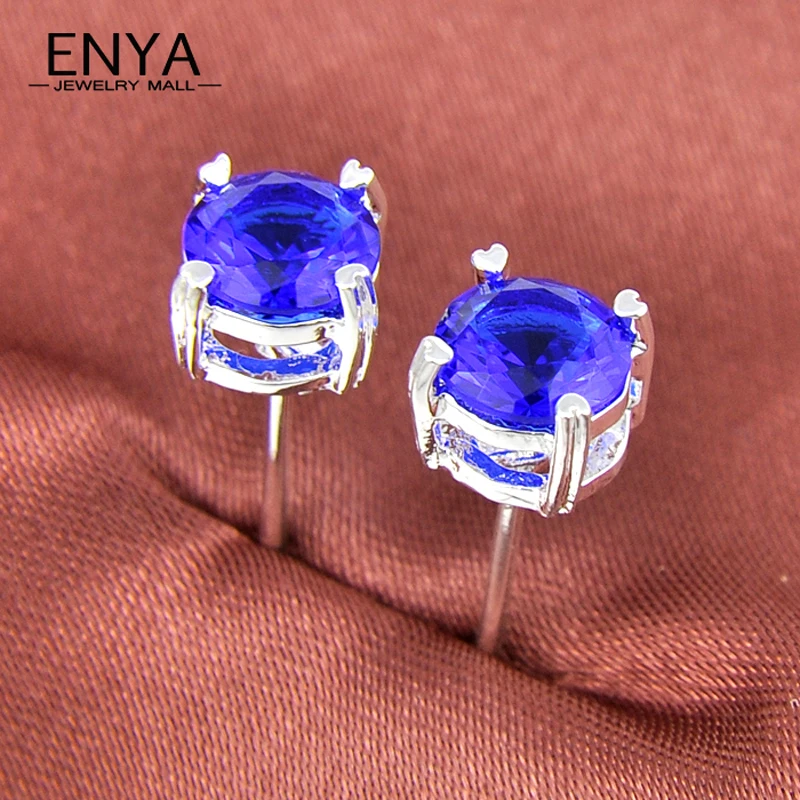 Promotions 10pair Roun Swiss Blue Synthetic Crystal Silver Plated Stud Earrings Hot Sale Fashion Women Jewelry Wholesale E0196 | Украшения