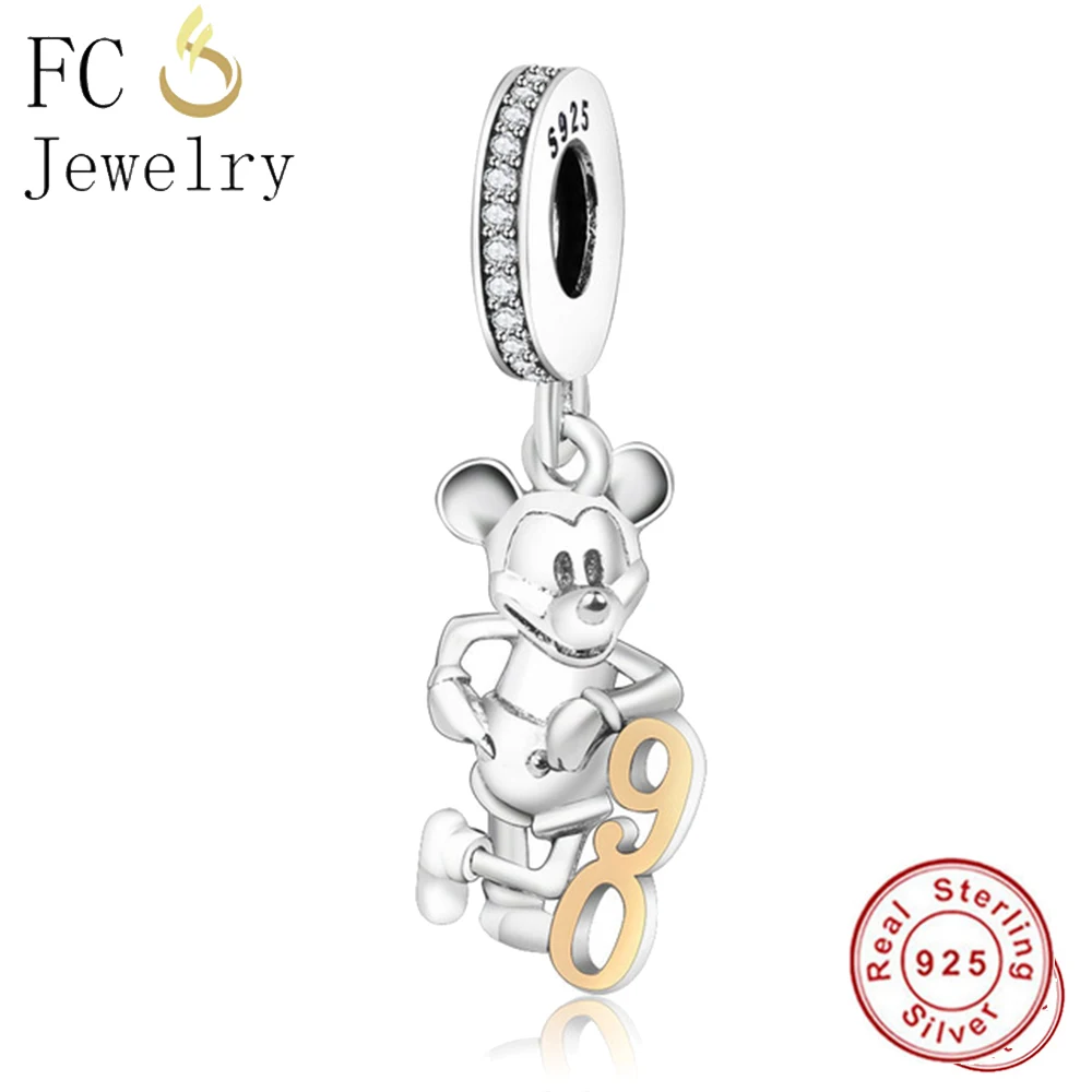 

Fit Original Pandora Charms Bracelet S925 Silver Golden Mickey 90th Anniversary Dangle Charm Beads Fashion Jewelry 2018 Winter