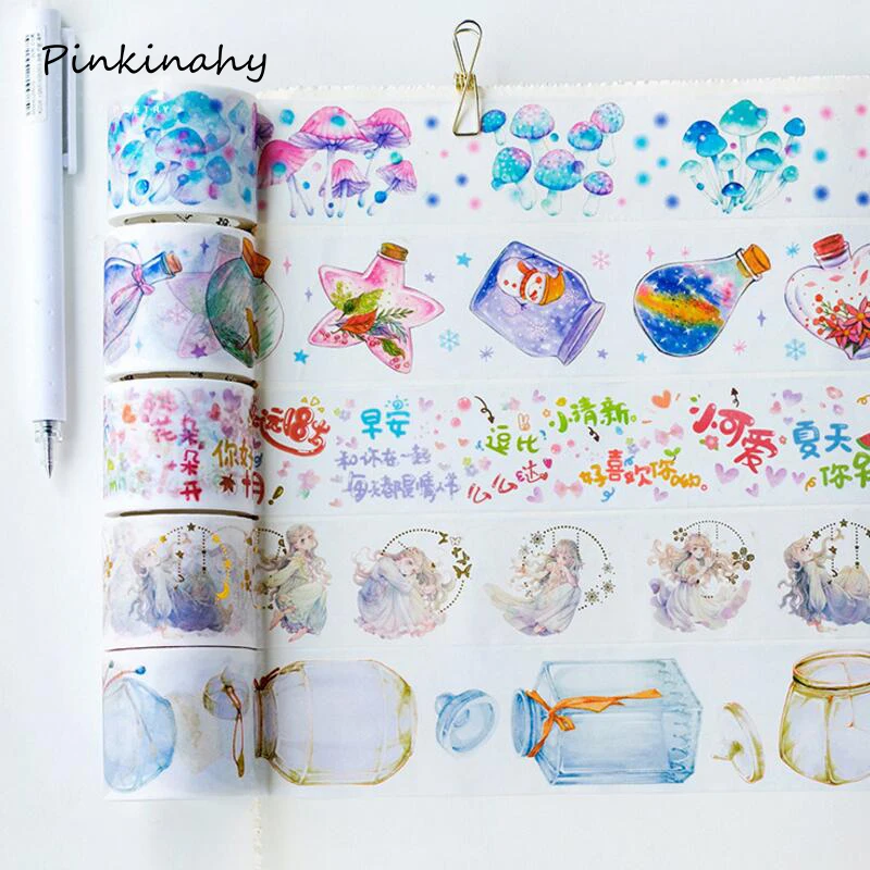 

The magic world in the bottle Collage art Decorative Gold Foil Washi Tape DIY Planner Diary Scrapbooking Masking Tape Escolar