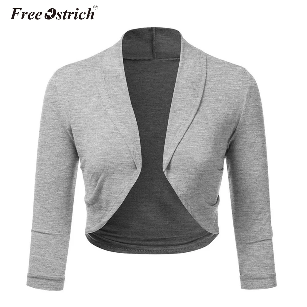 

Free Ostrich Plus Size 5XL Women Cropped Jacket Short Bolero Shrug Solid Open Stitch Ladies Slim Coats Outerwear