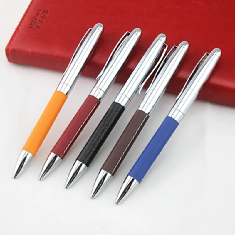 High Quality Business Metal Ballpoint pen 0.5mm leather roller ball pen