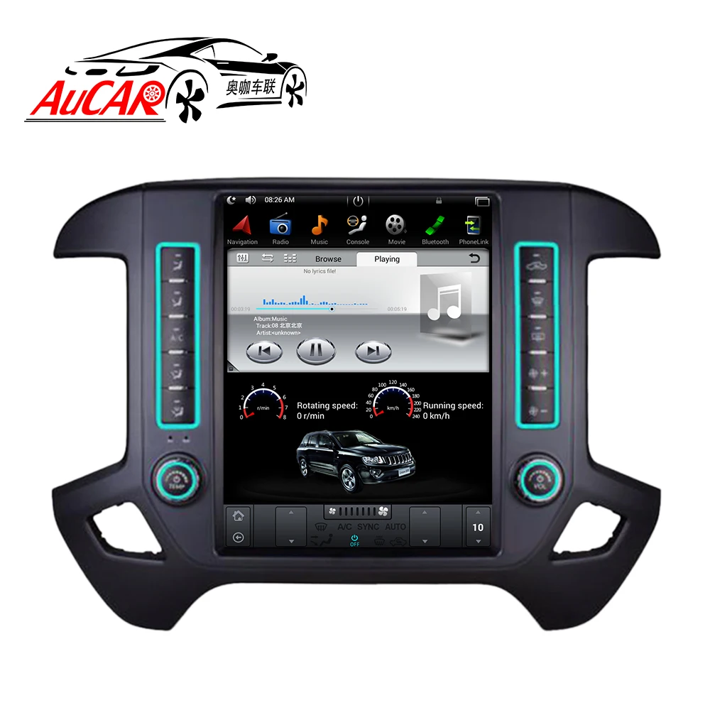 Discount AuCAR Tesla Style 12.1" Android 7.1 Touch Screen radio For GMC Sierra Chevrolet Silverado Radio GPS Navigation Vertical IPS AUX 1