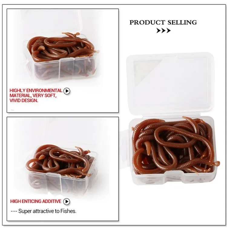 15pcs  box Simulation Earthworm Worms Artificial Fishing Lure Tackle Soft Bait Lifelike Fishy Smell Lures Red Fast Shipping (4)