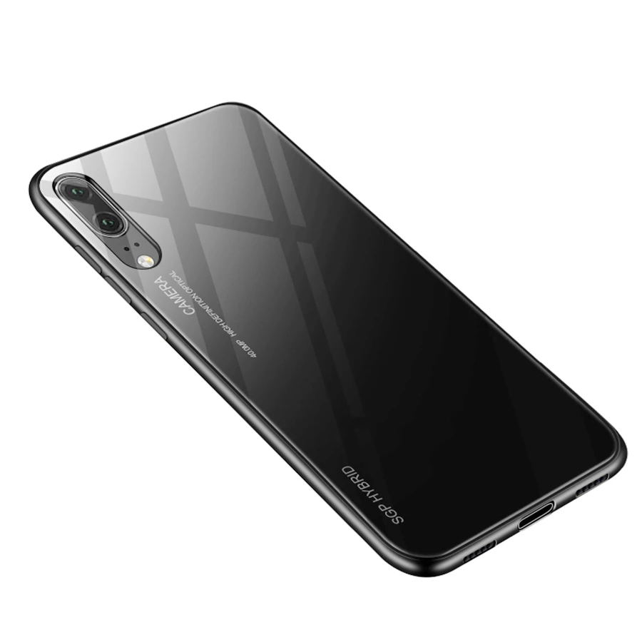 Градиентный чехол для телефона из закаленного стекла для Huawei P30 P20 P10 Mate 20 Pro Lite, легкая задняя крышка, защитный чехол для mate 20x - Цвет: Black