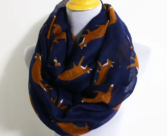 FOXMOTHER новая мода лиса шарф Петля с животным принтом кольцо шарфы маленькая лиса шали обертывание Женские платки - Цвет: Navy