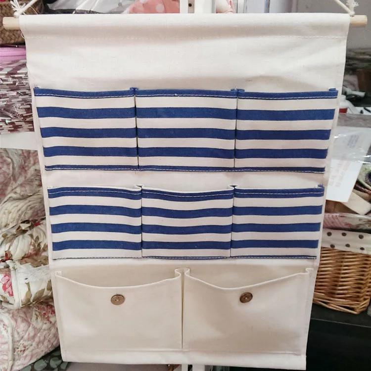 8 Pocket Multilayers Stripe Cotton Waterproof Wall Hanging Storage Bags