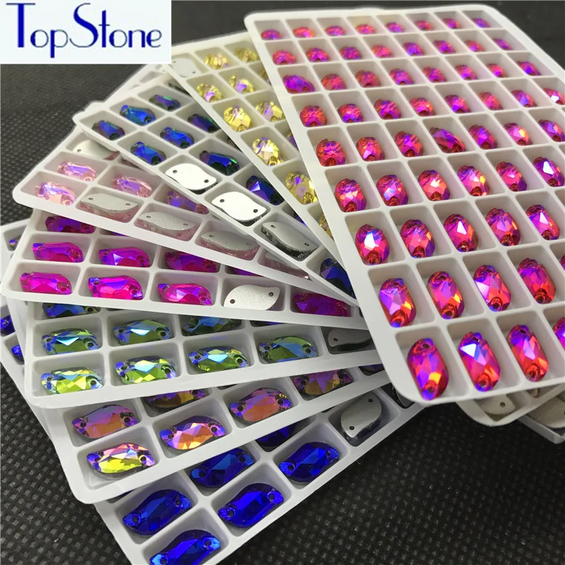 

Topstone S Shape Sew On Rhinestone Glass Crystal Multi AB Color 6x12mm 72pcs Sew-on Stone for dress costume making