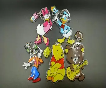 

New 10Pcs cartoon Series Acrylic Sheet Metal Pendant Keyring and HandBag Ornaments Keychain Key Holder Kid's Gift SM92