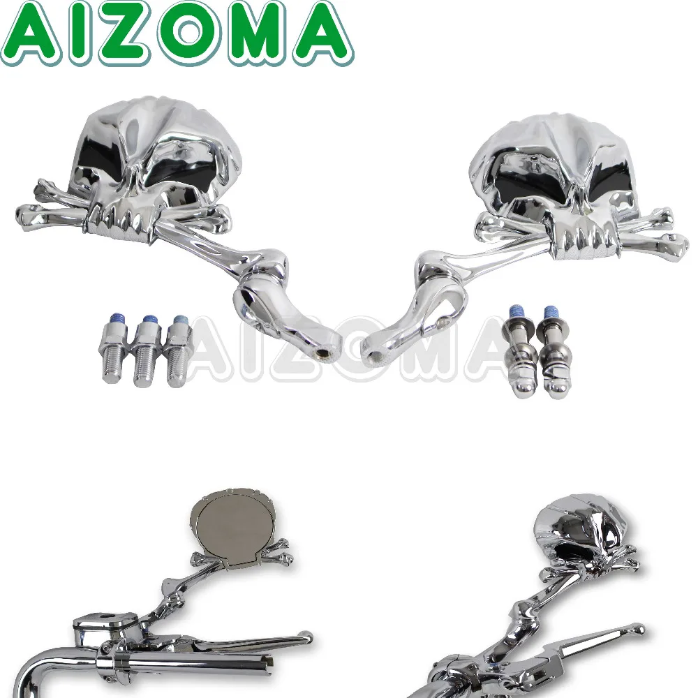 Aluminum Skull Motorcycle Chrome Mirrors Sliver Pairs For Honda Suzuki Kawasaki Yamaha Motorbike Side Rearview Mirror Aluminum Skull Motorcycle Chrome Mirrors Sliver Pairs For Honda Suzuki Kawasaki Yamaha Motorbike Side Rearview Mirror