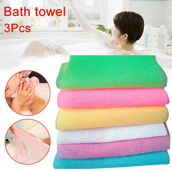 

3Pcs Fashion Bath Towel Nylon Mesh Bath Shower Body Washing Clean Exfoliate Puff Scrubbing Towel Wash Cleaning Tool 8 JU07 DC112