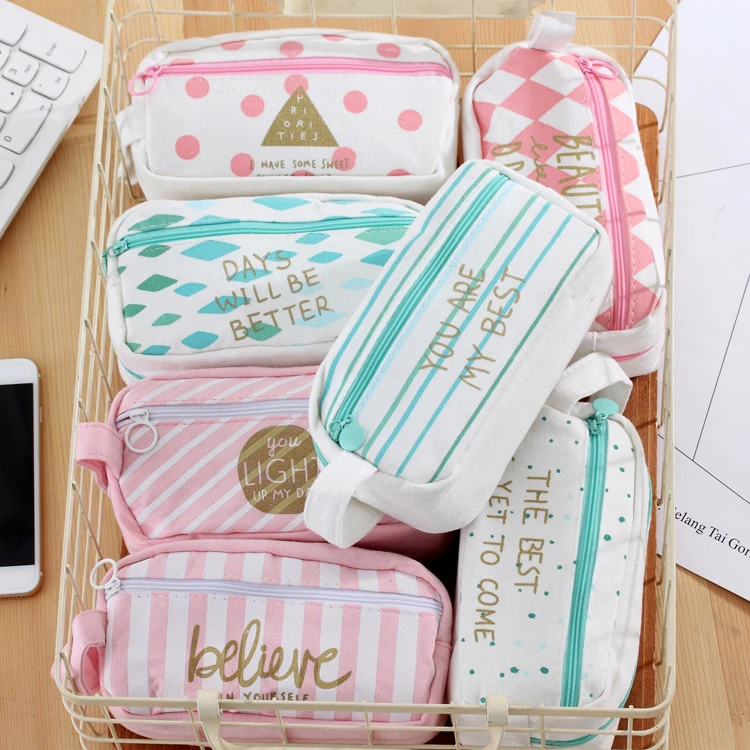 Bolsa de lápices portátil grande, Color caramelo, estuche de bolígrafo Dot, Verde, doble con cremallera, soporte grande para herramientas de maquillaje, bolígrafo de bolsillo, regalos para chico|Bolsas para lápices| -