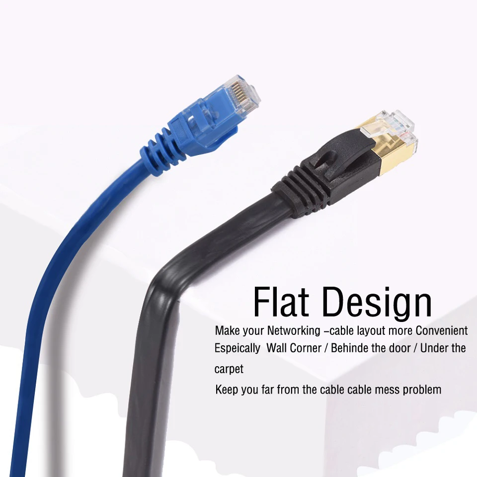 Black White Cat 7 Flat Ethernet Cable Cat7 Network Patch Cable 12351530M RJ45 Shielded (SSTP) Lan Cable CAT7 CAT 7 Cable    (7)