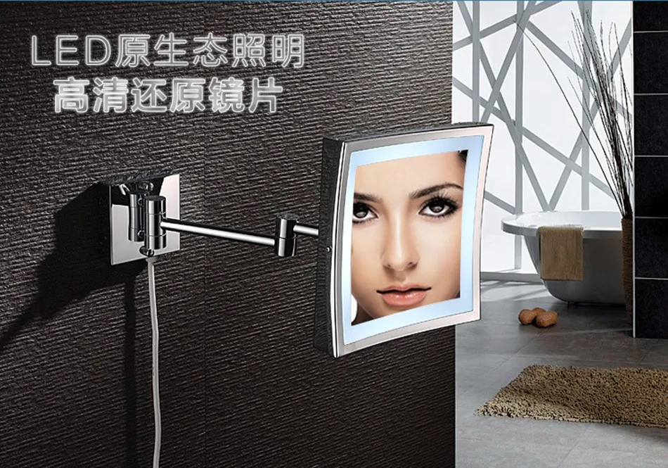 

Square 8.5Inch LED Light Wall-mounted folding cosmetic mirror 3X Magnifying LED Makeup Mirror bathroom mirror