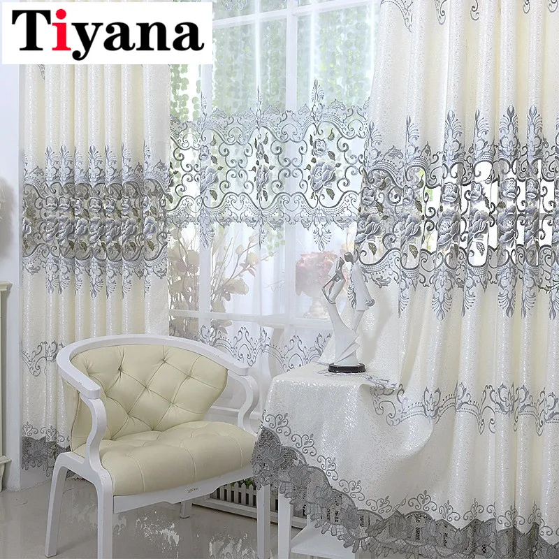 

European luxury hollow soluble embroidery window screens custom curtains for living room bedroom curtains sheer blackout cloth