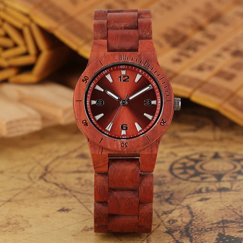 Top Luxury Wood Watch Women Mini Chic Dial Clock Woman Precise Scale Analog Handmade Ebony Wood Band Exquisite Quartz Wristwatch