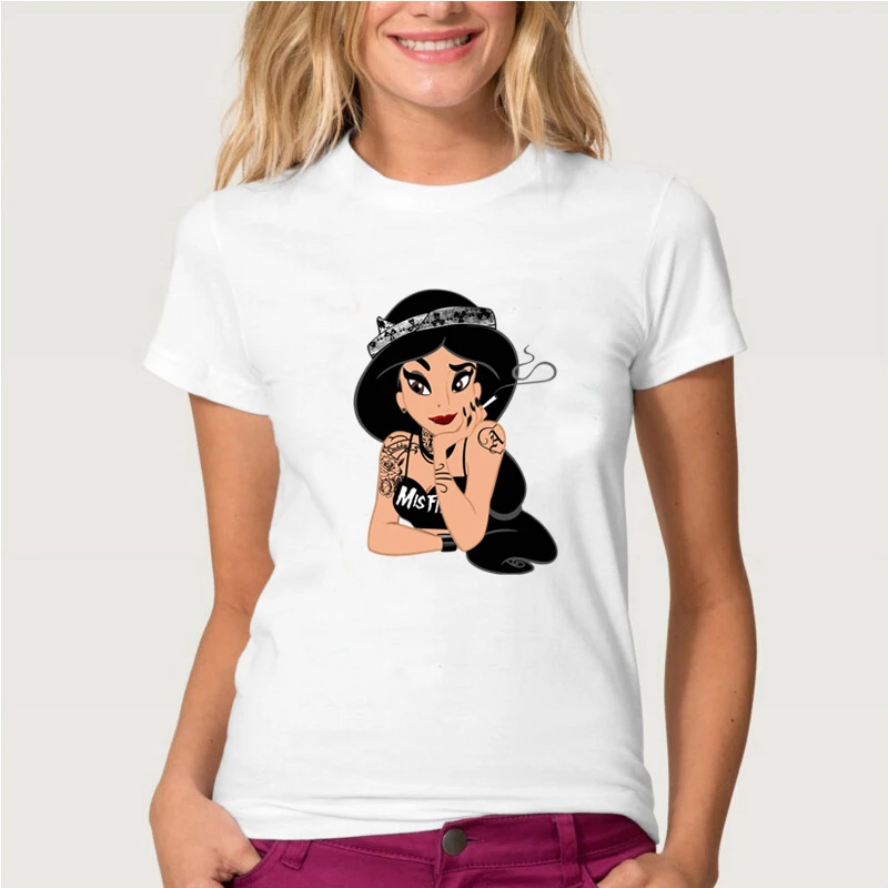 

Punk T Shirt Women Cartoon Light Yellow Hair Tattoo Alice Princess Print Top Tee Women Short Sleeve T Shirt Women Clothing -58