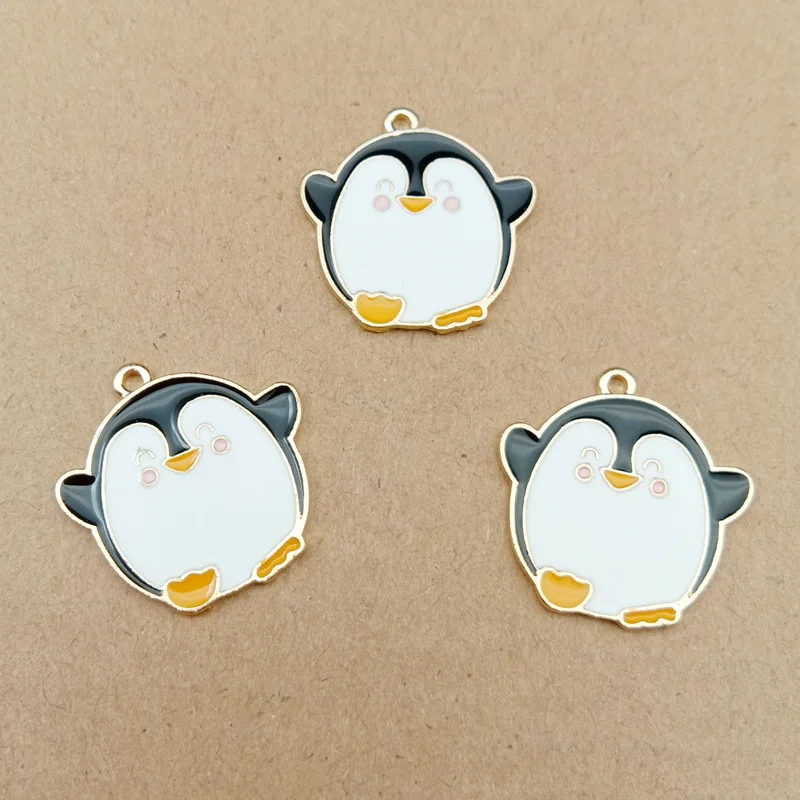 10pcs 22x22mm cartoon penguin charms enamel charm for jewelry making and crafting charm fashion pendant