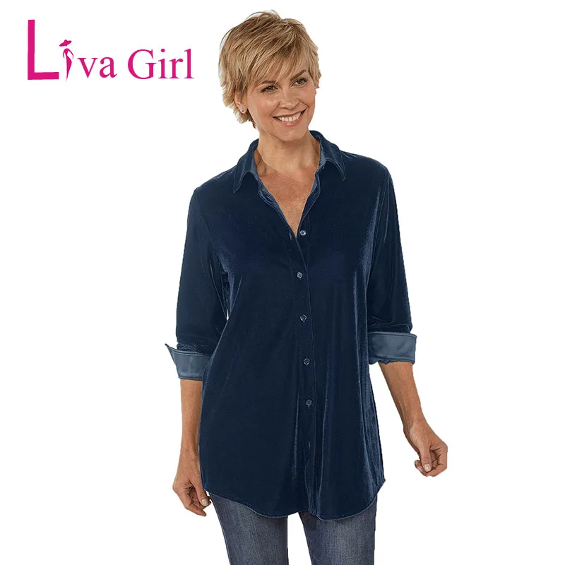 Navy-Female-Velvet-Boyfriend-Shirt-LC251735-5-1