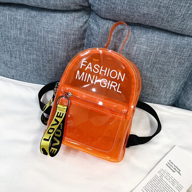 Прозрачный мини-Желейный рюкзак для дам, модные школьные сумки Harajuku с прозрачными буквами для детей, высокое качество, маленькая дорожная сумка Mochila - Цвет: Orange