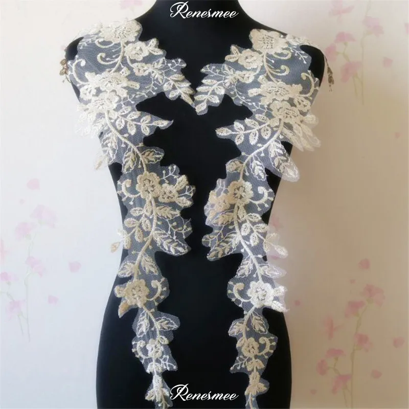 

10pairs Lace Applique Big Neckline Collar Light Gold Embroidery Lace Trim Fabric Cloth Sewing Patchwork DIY Craft 61X28cm SX241