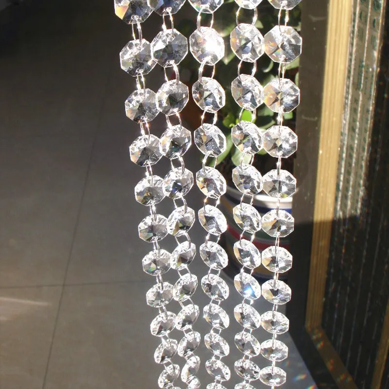 

wholesale 15M/Lot Crystal AAA Silver Ring Crystal Garland Chains Glass 14mm Octagon Beads Strands diy beads curtain decoration