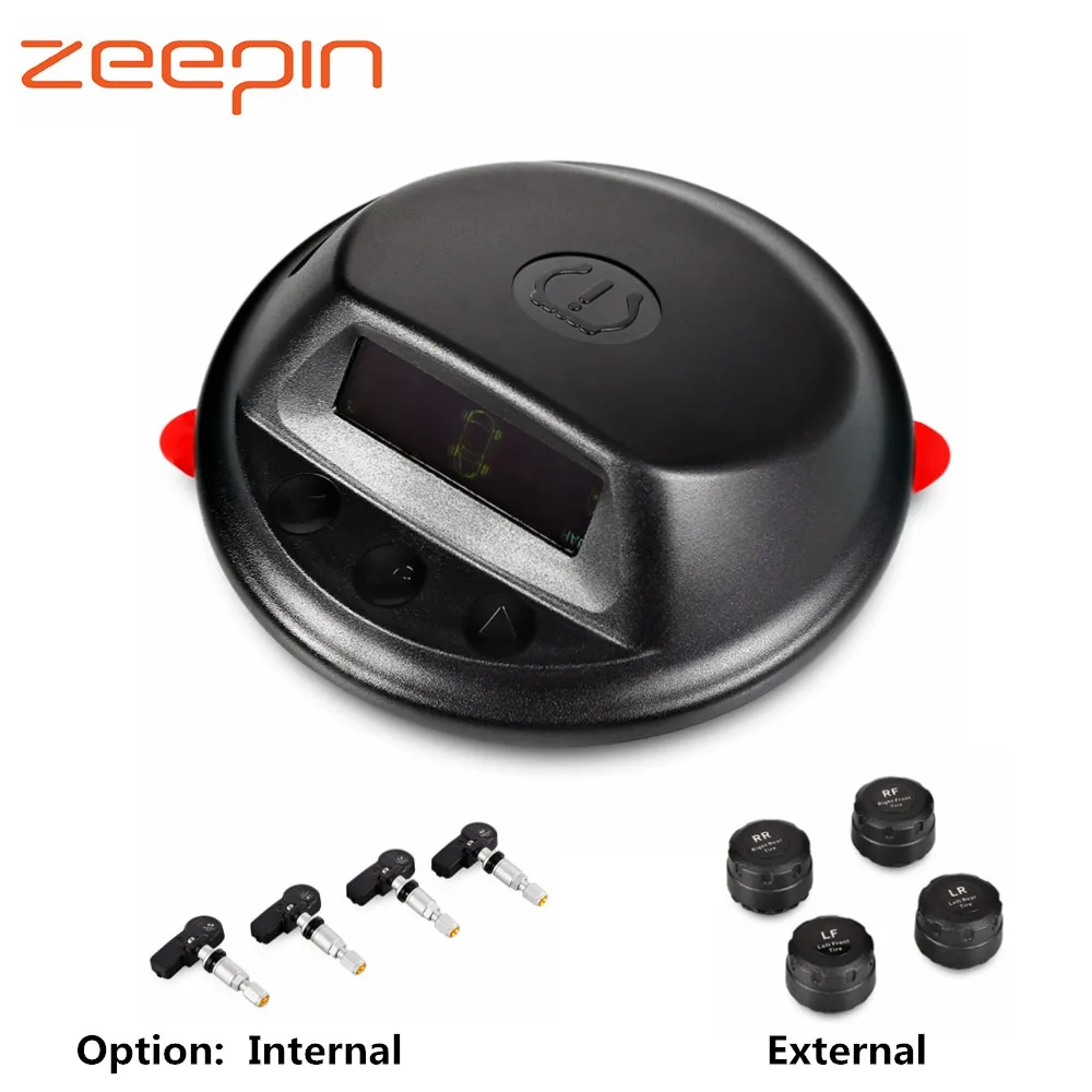 

Solar Power Car TPMS 4 Internal / External Sensor Tire Pressure Monitoring System USB Charging Digital LCD Display Auto Alarm