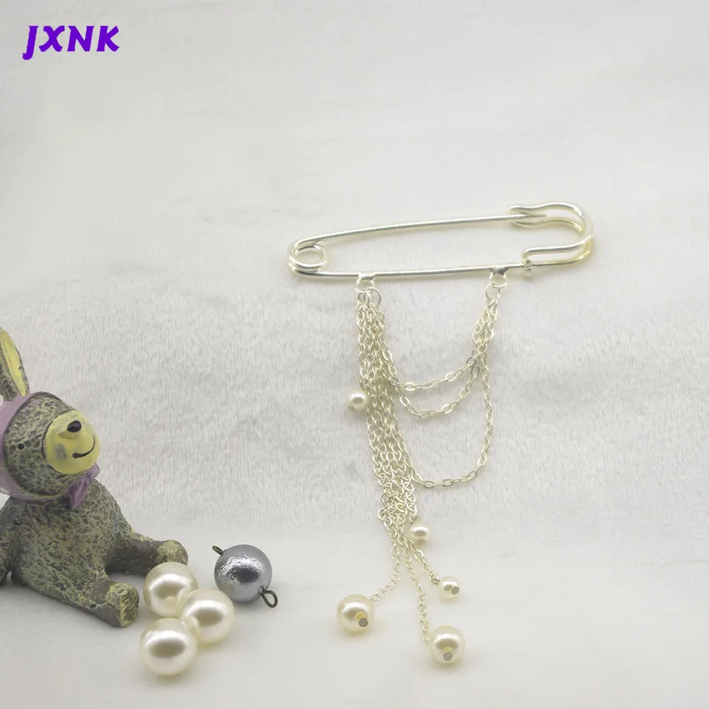 

2017 Rushed Free Shipping 2pcs/lot 2-3/4inch 70mm Simulated Pearl Safety Pins Brooches Plating Silver Diy Scarf Deduction Hijab