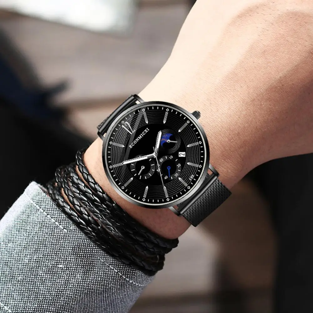

Business Men Watches Thin Glass Dial Quartz Wristwatch Movement Clock Fashion Mesh Belt Strap Meeting Relogio Masculino@50