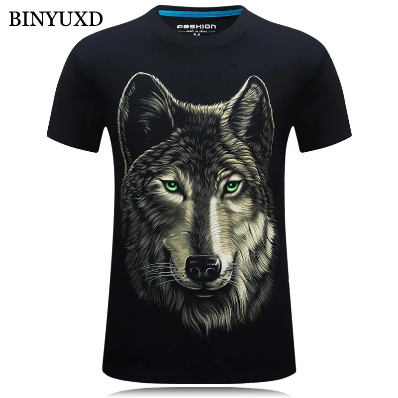 

BINYUXD Tee Shirt Mens Cotton Designs Custom Funny Wolf 3D Printed T Shirts Man Extended 6XL Brand Clothing Male Top Quality