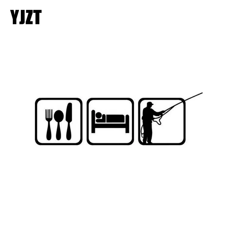 

YJZT 14.3cm*4.5cm EAT SLEEP FLY FISHING Funny Vinyl Car-styling Decals Car Sticker Black Silver C11-0227