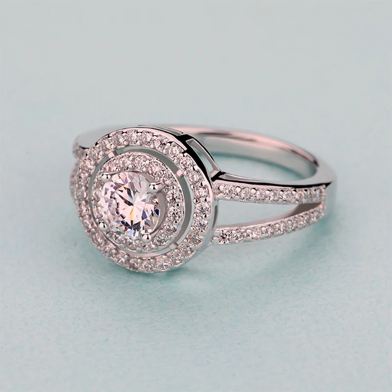 JXXGS, чистое 925 пробы Серебряная круглой формы, кубическое циркониевое родированное Двухслойное обручальное кольцо для женщин