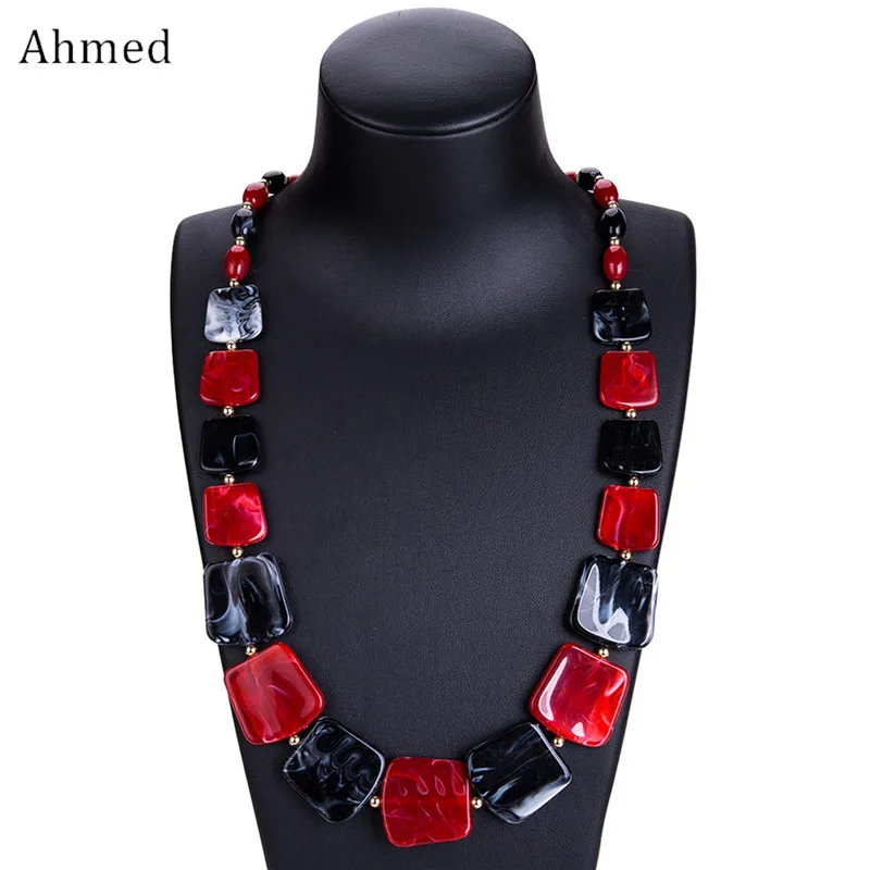 Ahmed, новинка, длинное колье с бусинами, модное весеннее акриловое геометрическое ожерелье с кулоном, ожерелье для женщин