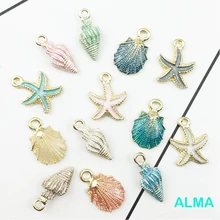 13PCS/lot alloy starfish brand Epoxy color shell conch shape DIY accessories for handmade bags key ring Chain Decorative pendant conch shape embellished sweater chain