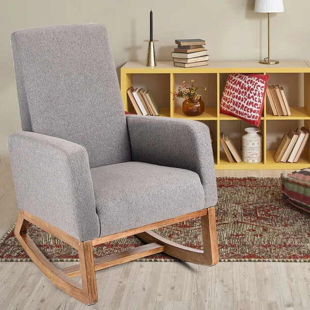 Giantex Mid Century Retro Modern Fabric Upholstered Rocking Chair Giantex Mid Century Retro Modern Fabric Upholstered Rocking Chair Relax Rocker Gray New Living Room Furniture