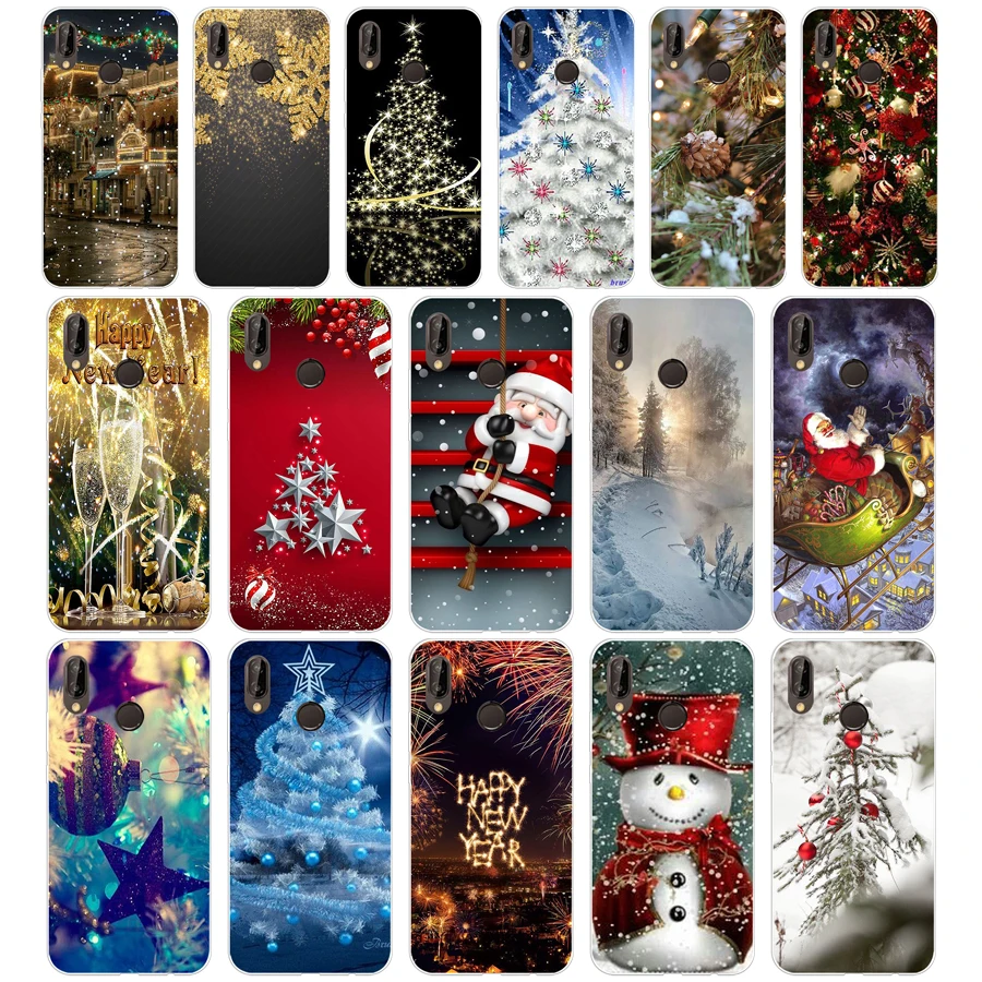 

265H happy New Year merry Christmas Tree Snow Flakes Soft Silicone Tpu Cover Case for huawei p 20 lite pro y6 2017 mate 10 lite