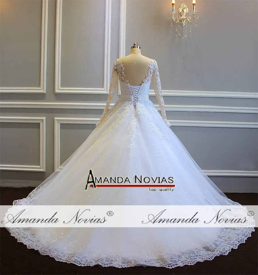 Удивительные одежда с длинным рукавом Кружева свадебное платье бальное платье vestido de noiva