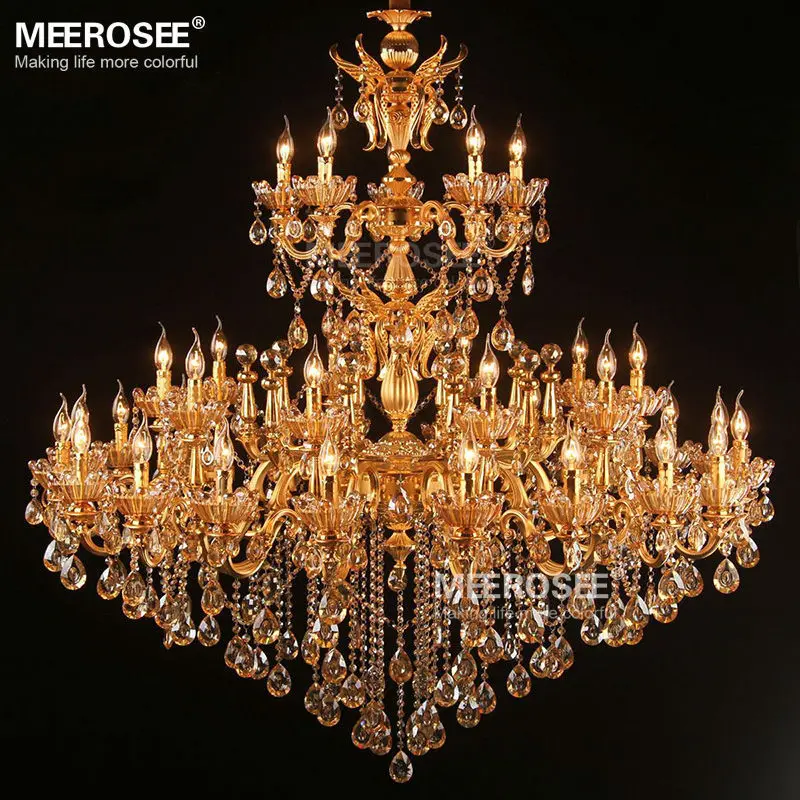 

Large Royal Golden Crystal Chandelier Lamp Lustres Cristal Suspension Project Lighting Hotel Resteruant Villa Luminaire Lights