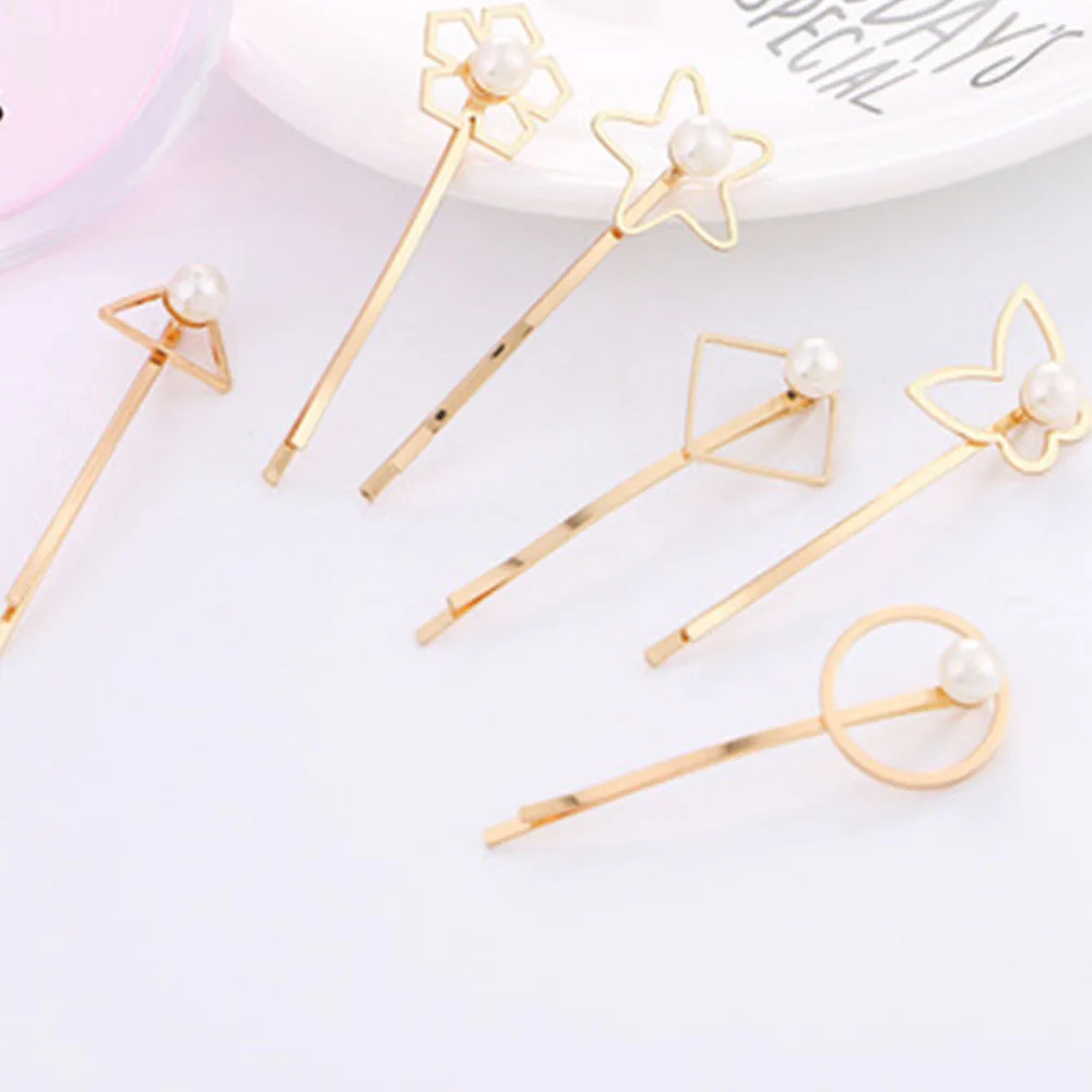 

New Fashion Women Girls Metal Circle Square Hair Clips Pearl Metal Hairpins Barrettes Wedding Hair Clip Accessories Dropship