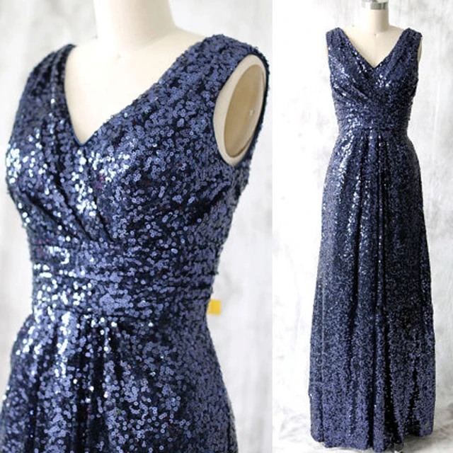 Buy Cheap Sequin Bridesmaid Dresses Royal Blue V Neck