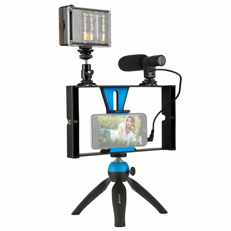 Online Live Smartphone Video Rig Camera Cage+ LED Studio Photographic Light + Microphone Mini Tripod Mount Kits | Электроника