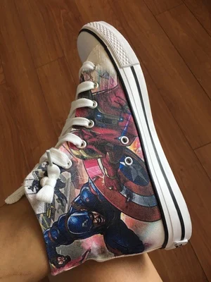 Halloween Men SuperHero Cosplay Shoes Canvas Shoes Printed Sneakers Deadpool Captain America Printed Shoes