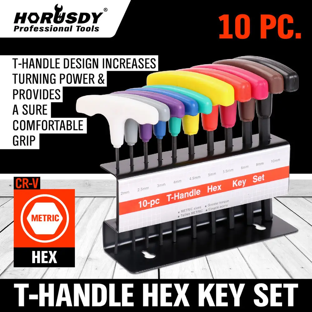 Hot Sale Products! HORUSDY 10pcs T Handle Allen Wrench Hex Key Set Metric Multi-function Wrenchs Storage Stand For Car Bicycle Repair Hand Tool Kit